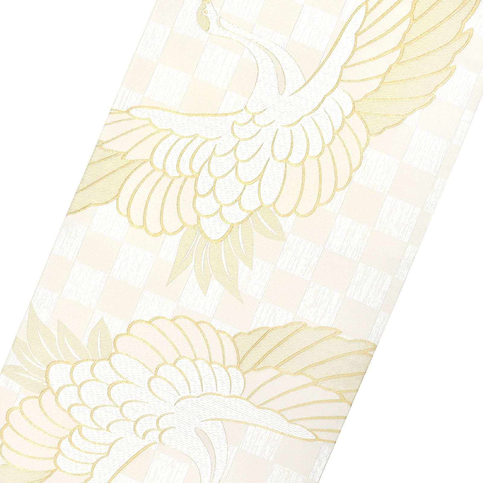 振袖袋帯「アイボリー 鶴」お仕立て上がり 振袖用 袋帯 お仕立て済  