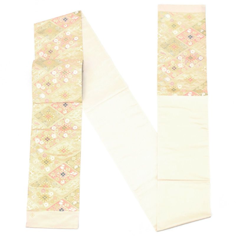 礼装 袋帯 フォーマル「鳥の子色 錦繍菊菱文」日本製 西陣織 西陣織