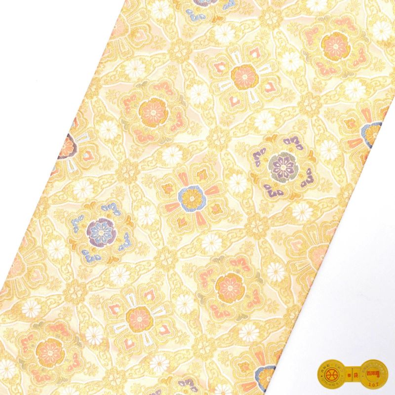 礼装 袋帯 フォーマル「鳥の子色 菊七宝華文」日本製 西陣織 西陣織