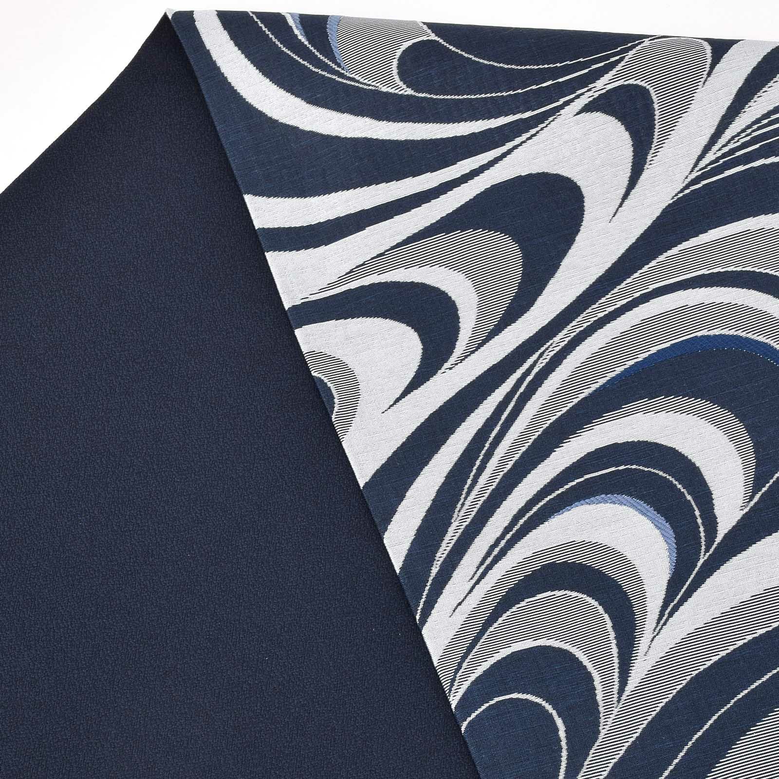 袋帯 洒落帯 カジュアル 「濃藍色 流水文」小紋 未仕立て 六通柄 日本  