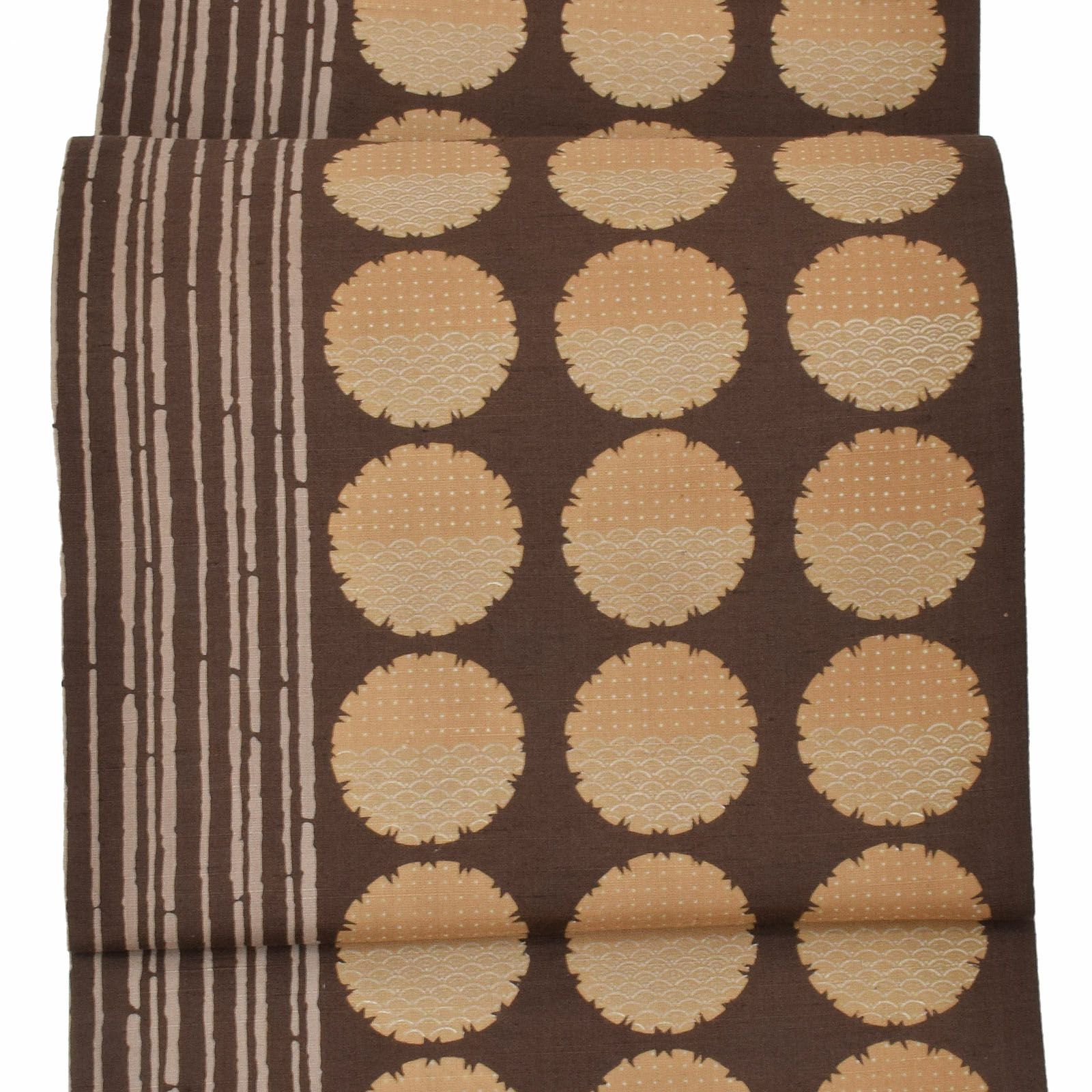 袋帯 染め帯 カジュアル 「黒茶色 籬に窓絵」小紋 洒落訪問着 色無地