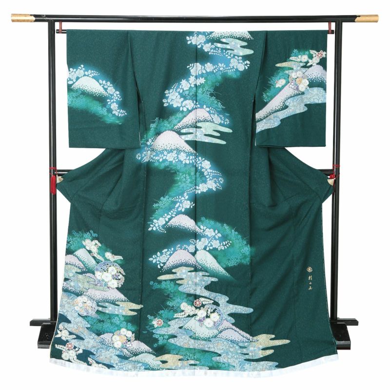 未仕立て 訪問着 単品 桂由美 「碧緑　辻が花模様」 正絹 着物 仮絵羽 ブランド訪問着 七五三 入学式 卒業式 卒園式 結婚式 お宮参り 母 ママ