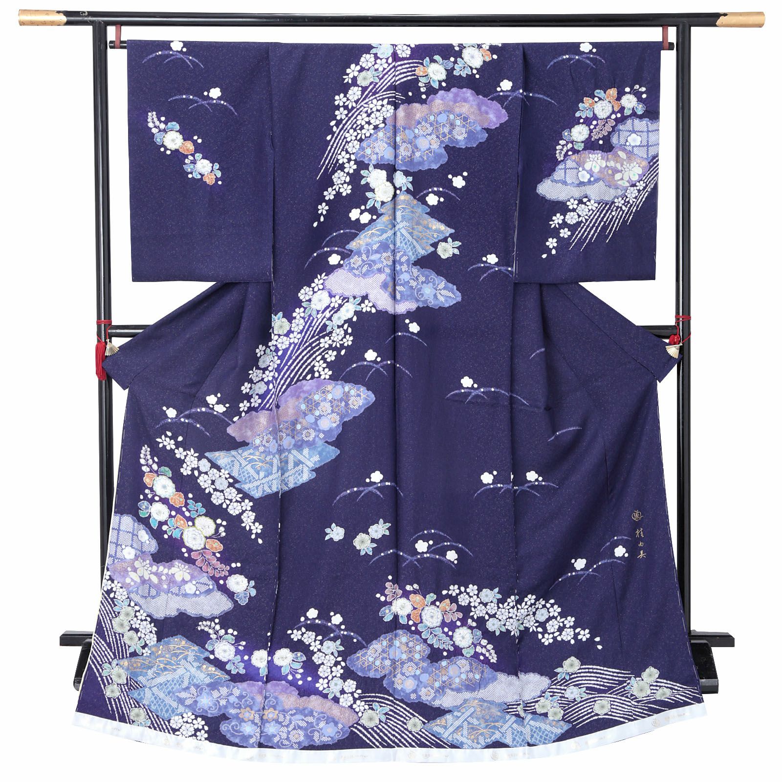 未仕立て 訪問着 単品 桂由美 「花紫 雲取に辻が花模様」 正絹 着物 仮 