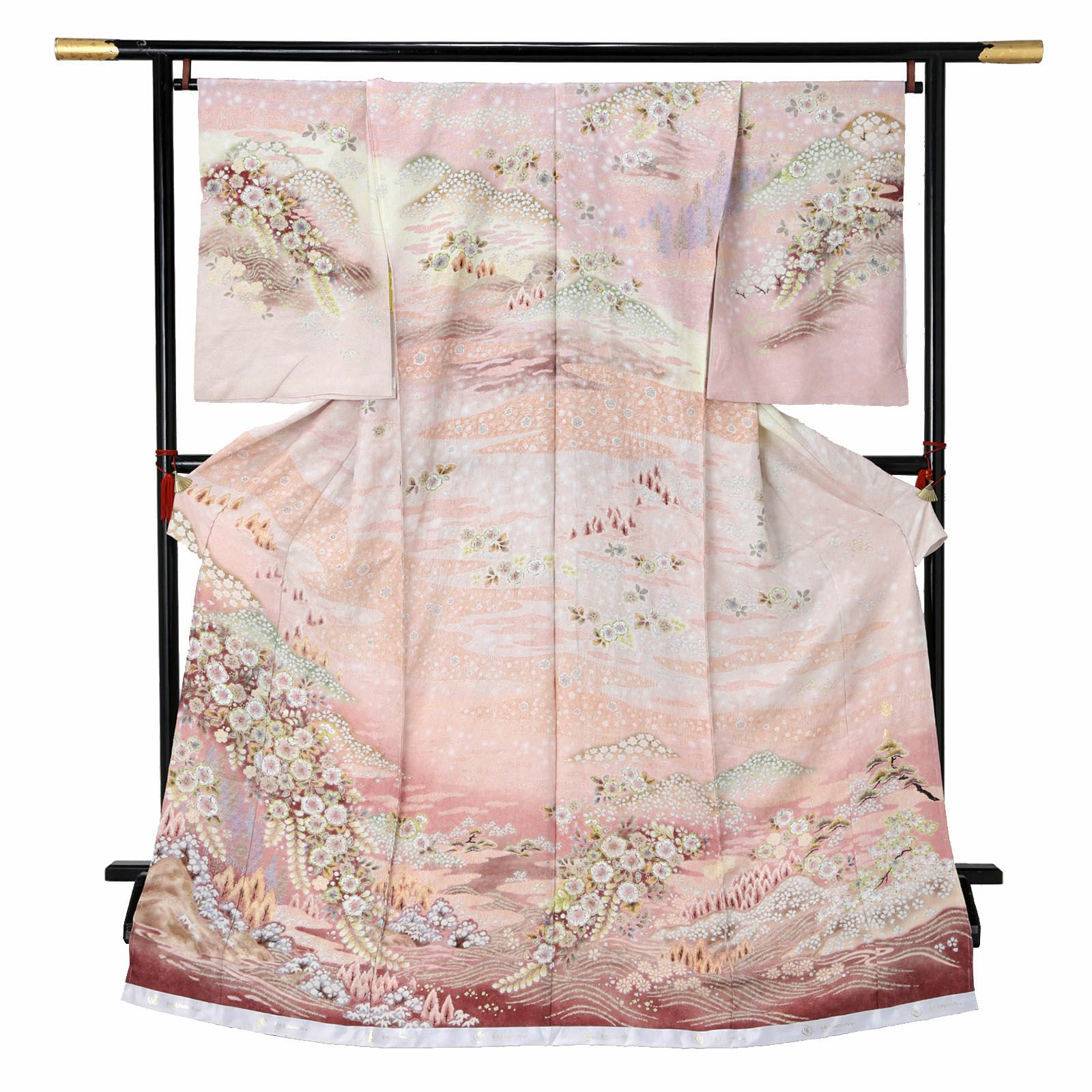 未仕立て 訪問着 単品 桂由美 「薄ピンク色　辻が花模様、四季の山」 正絹 着物 仮絵羽 ブランド訪問着 七五三 入学式 卒業式 卒園式 結婚式 お宮参り 母 ママ