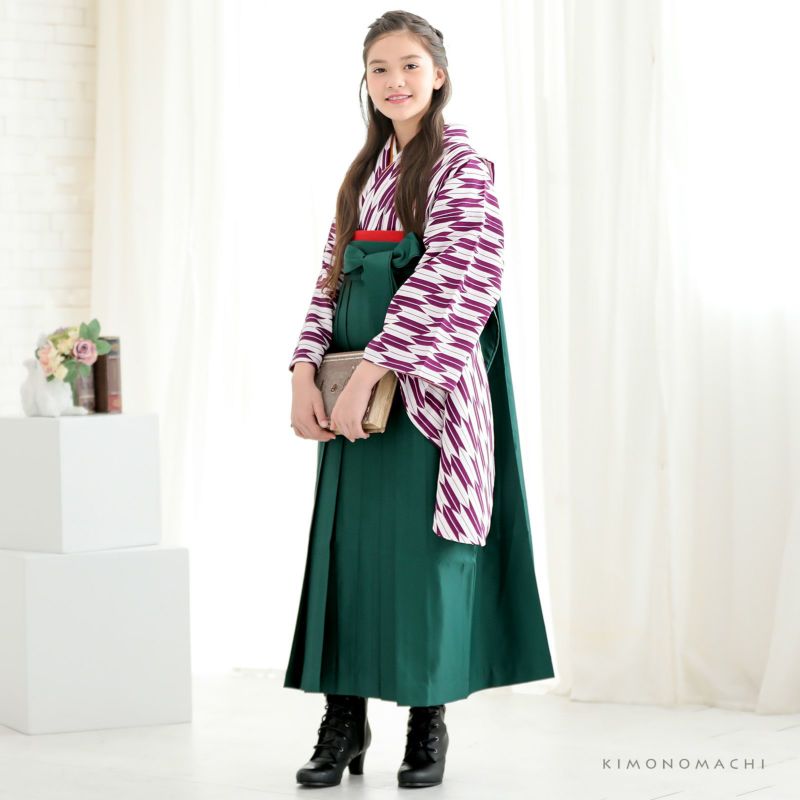 袴セット ジュニア 小学生 女の子「矢羽 紫×白＋緑」 卒業式 子供用 