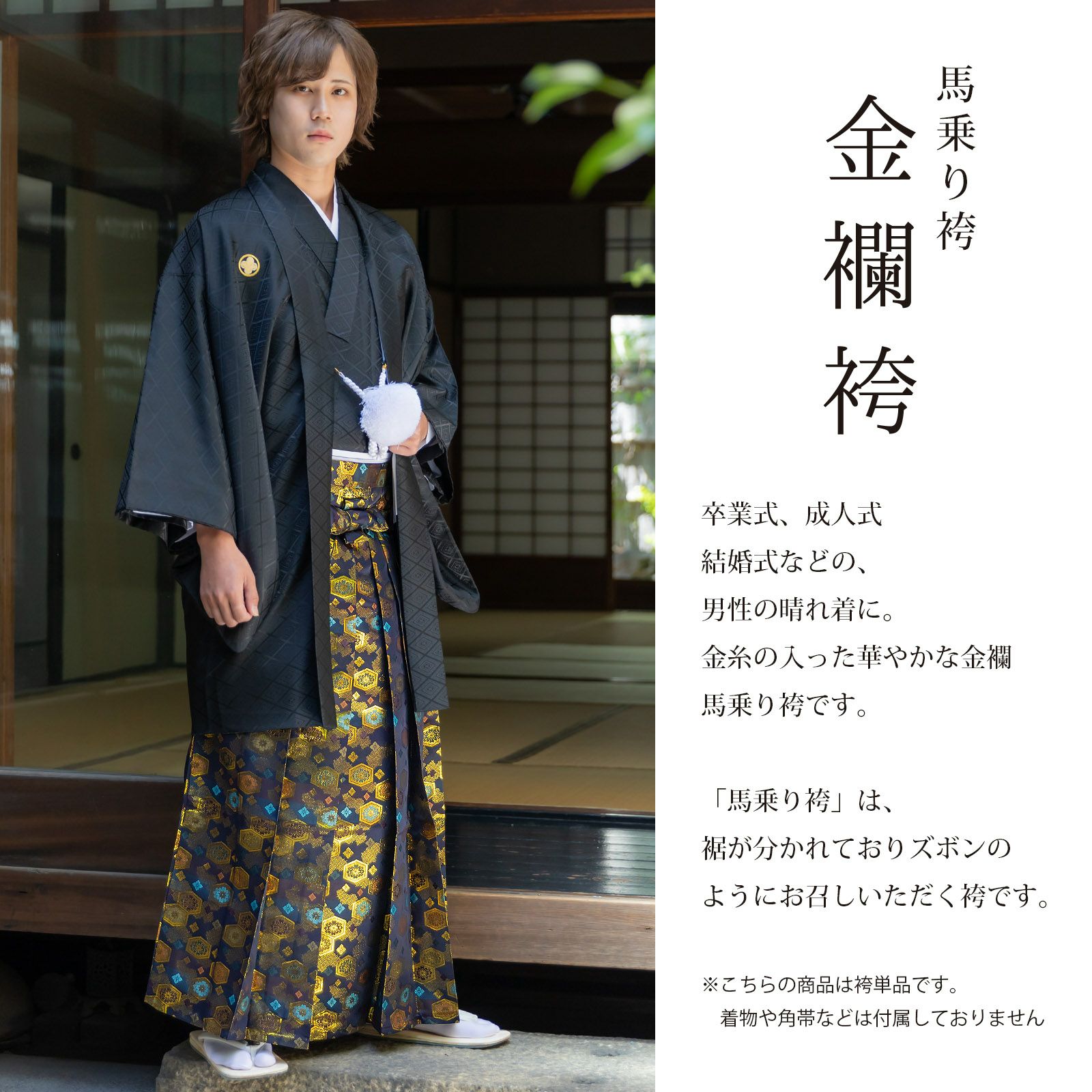 No.38 金襴袴 行灯袴 紳士 縞 茶 ぼかし 銀糸 もったいない 一部 