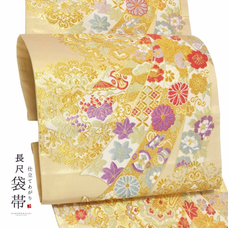 西陣織 袋帯 長尺 単品 お仕立て上がり「束ね熨斗 慶祥紀行絵図」（株）やまひで謹製 フォーマル 六通柄 日本製 京都 西陣 訪問着 留袖