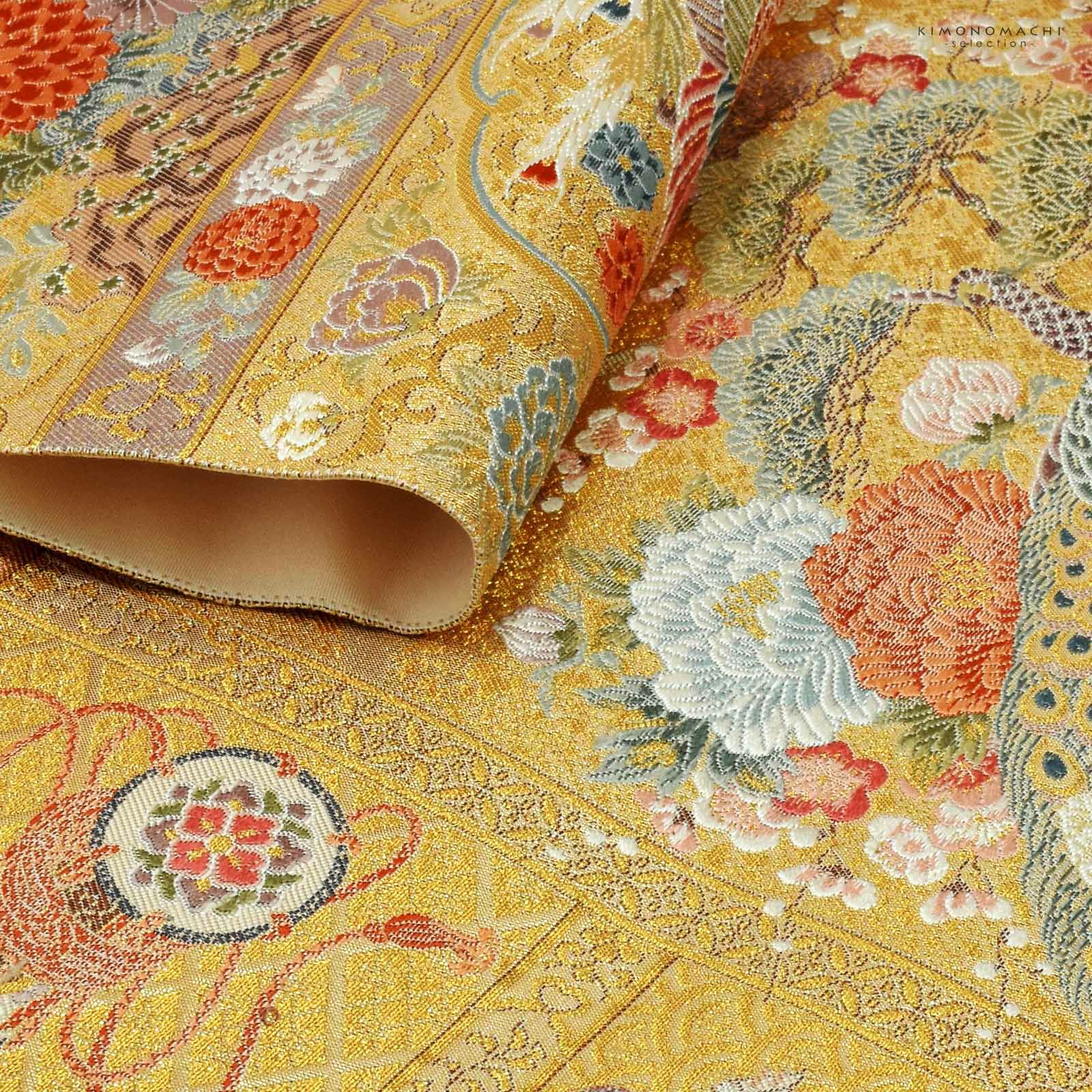 正絹 申し込も 袋帯 引箔 紫君子蘭 六通 