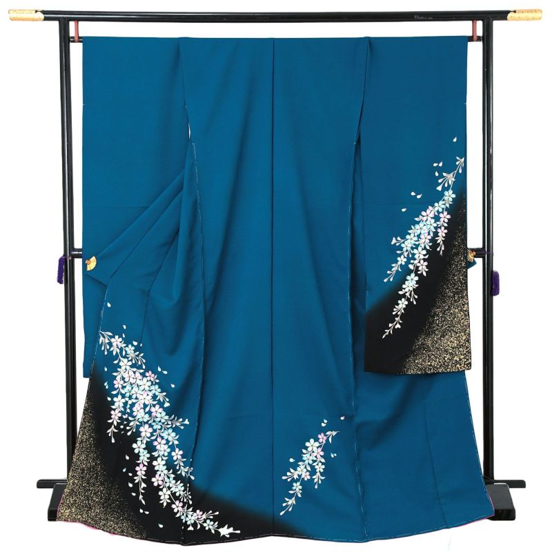 未仕立て 振袖 単品「縹色　枝桜」日本製 仮絵羽 振り袖 正絹 着物 レディース 成人式 結婚式 結納 パーティー 晴れ着