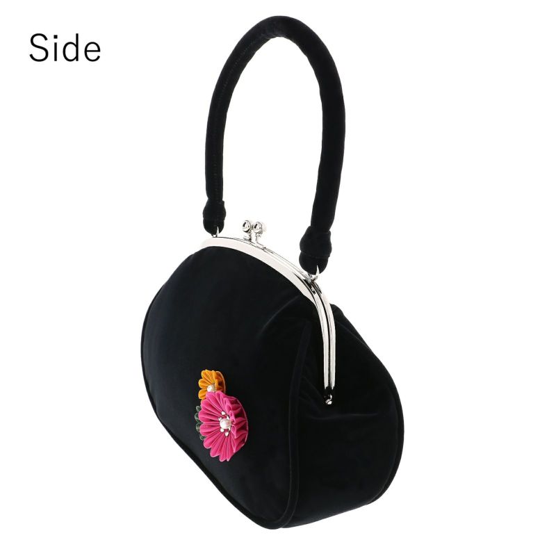 振袖 草履バッグセット「つまみのお花 黒」Fサイズ 振袖草履バッグ