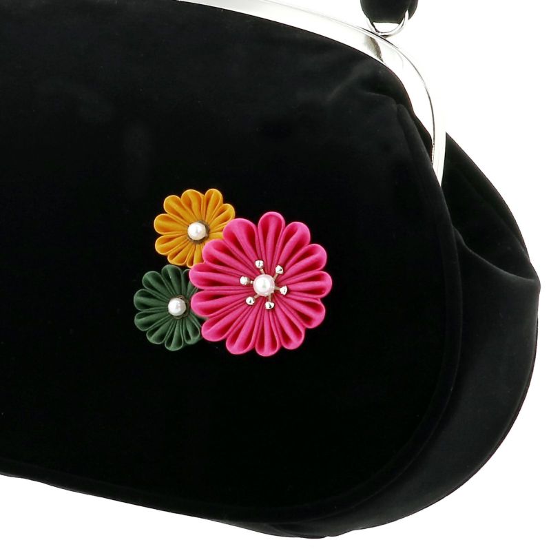 振袖 草履バッグセット「つまみのお花 黒」Fサイズ 振袖草履