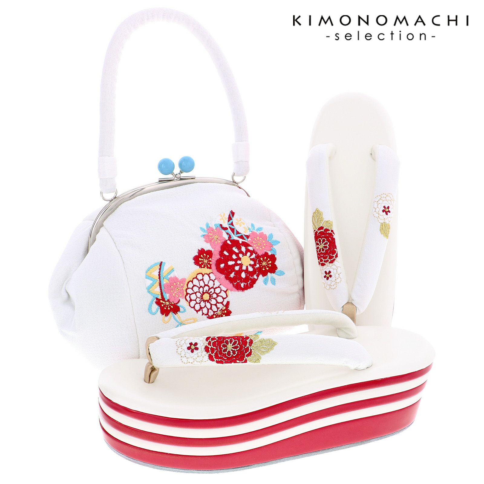 振袖 草履バッグセット「手鞠菊 白」Fサイズ 振袖草履バッグ 振袖