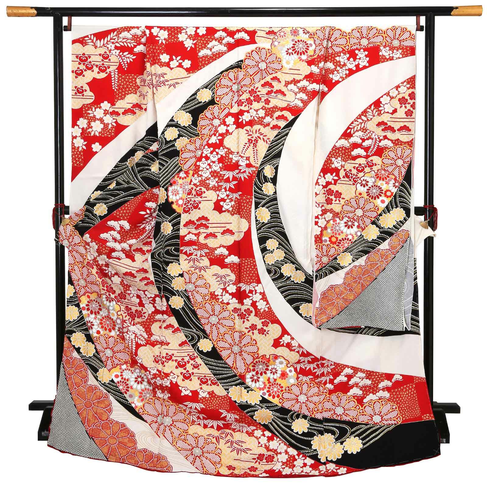 未仕立て 振袖 単品「象牙色地　熨斗取りに菊」日本製 仮絵羽 振り袖 正絹 着物 レディース 成人式 結婚式 結納 パーティー 晴れ着