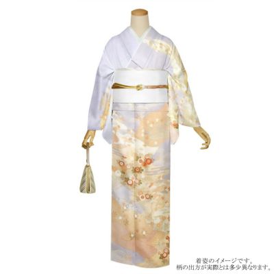 訪問着 お仕立て上がり 単品「薄藤色 霞、籬に菊」正絹着物 礼装 正絹 