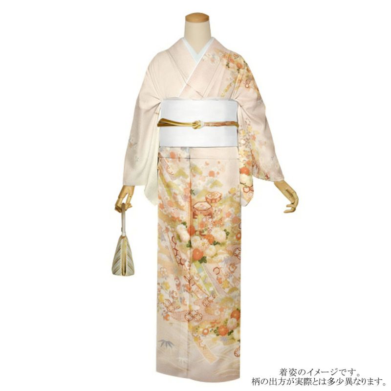 訪問着 お仕立て上がり 単品「象牙色×薄桜色 蔓帯に菊、貝桶」正絹着物 礼装 正絹 訪問着 結婚式 パーティー 祝賀会 袷 プレタ 仕立てあがり