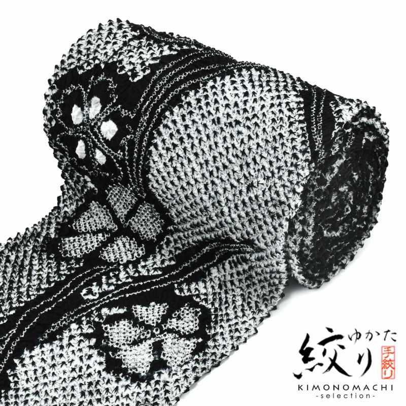 絞り浴衣反物「チャーミングなでしこ　黒」女性浴衣 レディース浴衣 絞り浴衣 綿浴衣 未仕立て