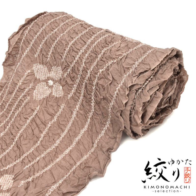 絞り浴衣反物「風に吹かれて　四葉」女性浴衣 レディース浴衣 絞り浴衣 綿浴衣 未仕立て