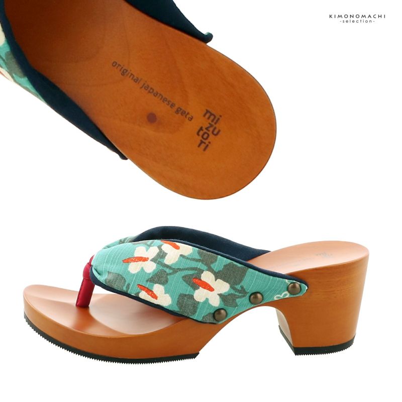 mizutori 下駄 レディース 「四葉とどくだみ ターコイズブルー」 みずとり 水鳥 女性下駄単品 日本製 足が痛くなりにくい 履き心地の良い下駄 女下駄 女性 浴衣・夏着物に 浴衣下駄 ＜H＞【メール便不可】 mizutori 下駄 レディース 「四葉とどくだみ ターコイズブルー」 みず