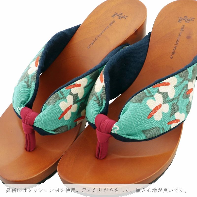 mizutori 下駄 レディース 「四葉とどくだみ ターコイズブルー」 みず