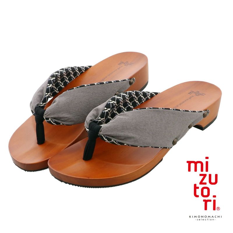 mizutori 下駄 レディース 「ストーン/モダン幾何学　黒」 みずとり 水鳥 女性下駄単品 日本製 足が痛くなりにくい 履き心地の良い下駄 女下駄 女性 浴衣・夏着物に 浴衣下駄