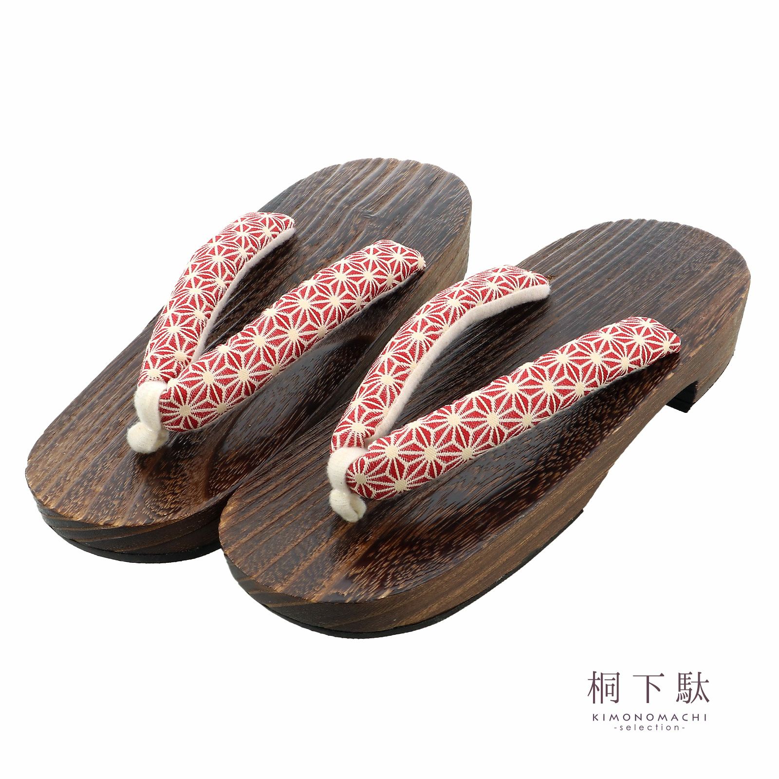 女性下駄単品「麻の葉　赤」フリーサイズ（Lサイズ） 23～24.5cm 痛くなりにくい 下駄 女性 レディース 桐下駄 浴衣・甚平に 浴衣下駄