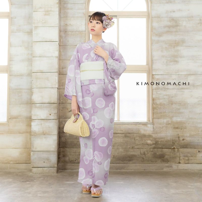 超美品 綿麻 現代 浴衣 着物 夏物 165 トールサイズ 濃い紫