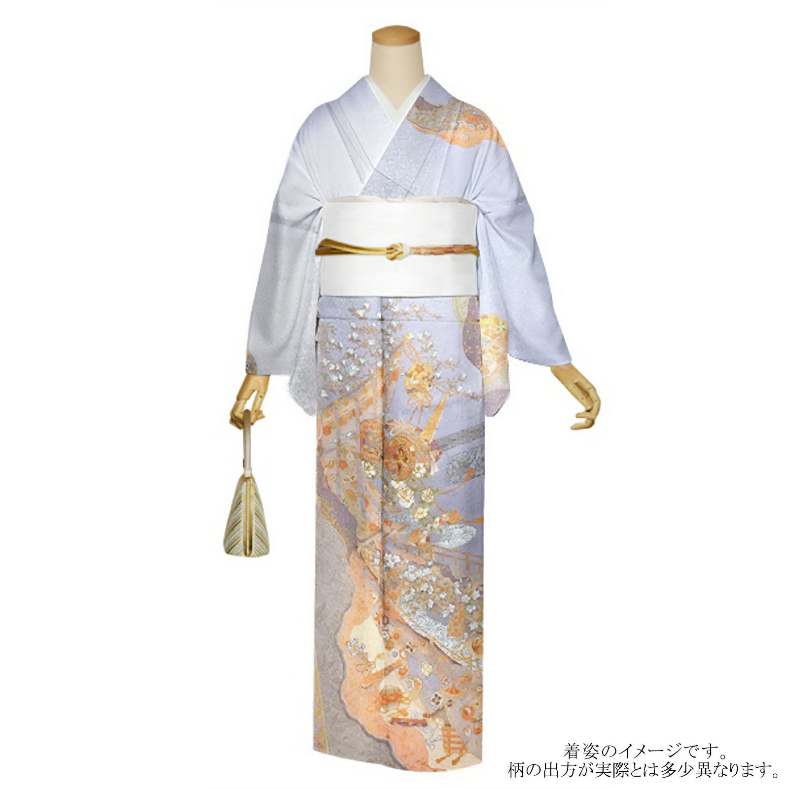 仕立て上がり 訪問着 単品 桂由美 「灰桜ぼかし 桜唐草」 正絹 着物 