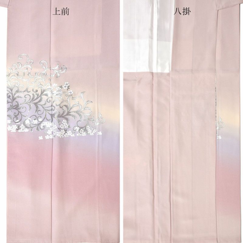 仕立て上がり 訪問着 単品 桂由美 「灰桜ぼかし 桜唐草」 正絹 着物