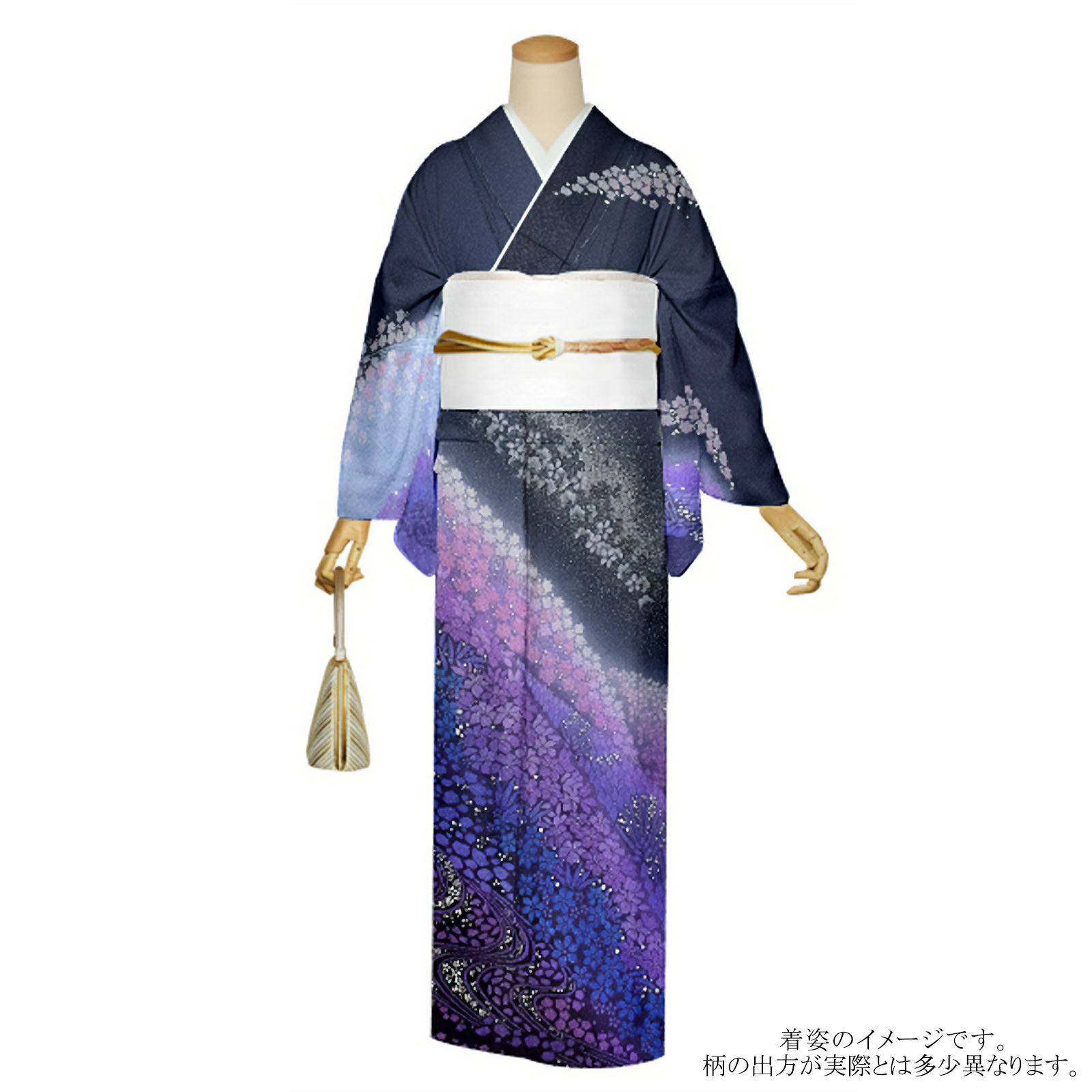 訪問着 お仕立て上がり 6点セット 「薄ブルー花菱 花丸文様に御所車 