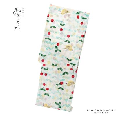 浴衣 レディース ブランド浴衣 単品「みすゞうた りこうな桜んぼ せいじいろ M2310」Fサイズ 大人 綿絽浴衣 女性浴衣単品 レディース浴衣単品 個性的 花火大会 夏祭り 女性浴衣 女性ゆかた 夏着物＜H＞【メール便不