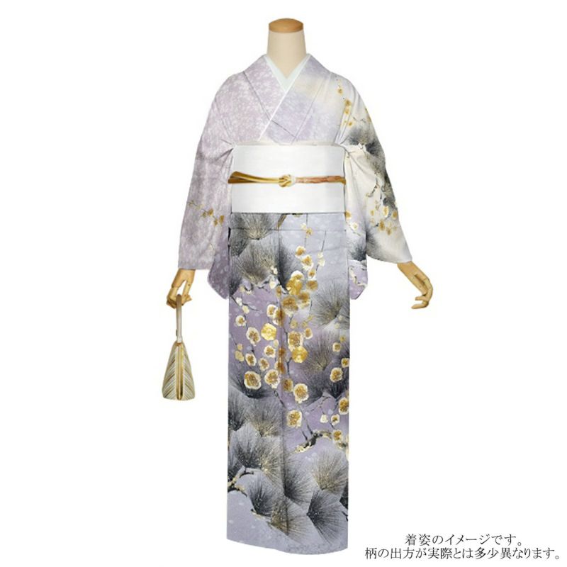仕立て上がり 訪問着 単品 桂由美 「藤色　松に梅」 正絹 着物 ブランド訪問着 七五三 入学式 卒業式 卒園式 結婚式 お宮参り 母 ママ