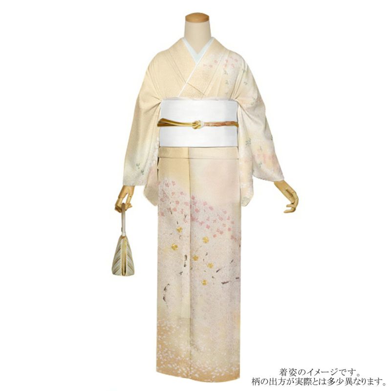 仕立て上がり 訪問着 単品 桂由美 「淡黄色　桜」 正絹 着物 ブランド訪問着 七五三 入学式 卒業式 卒園式 結婚式 お宮参り 母 ママ