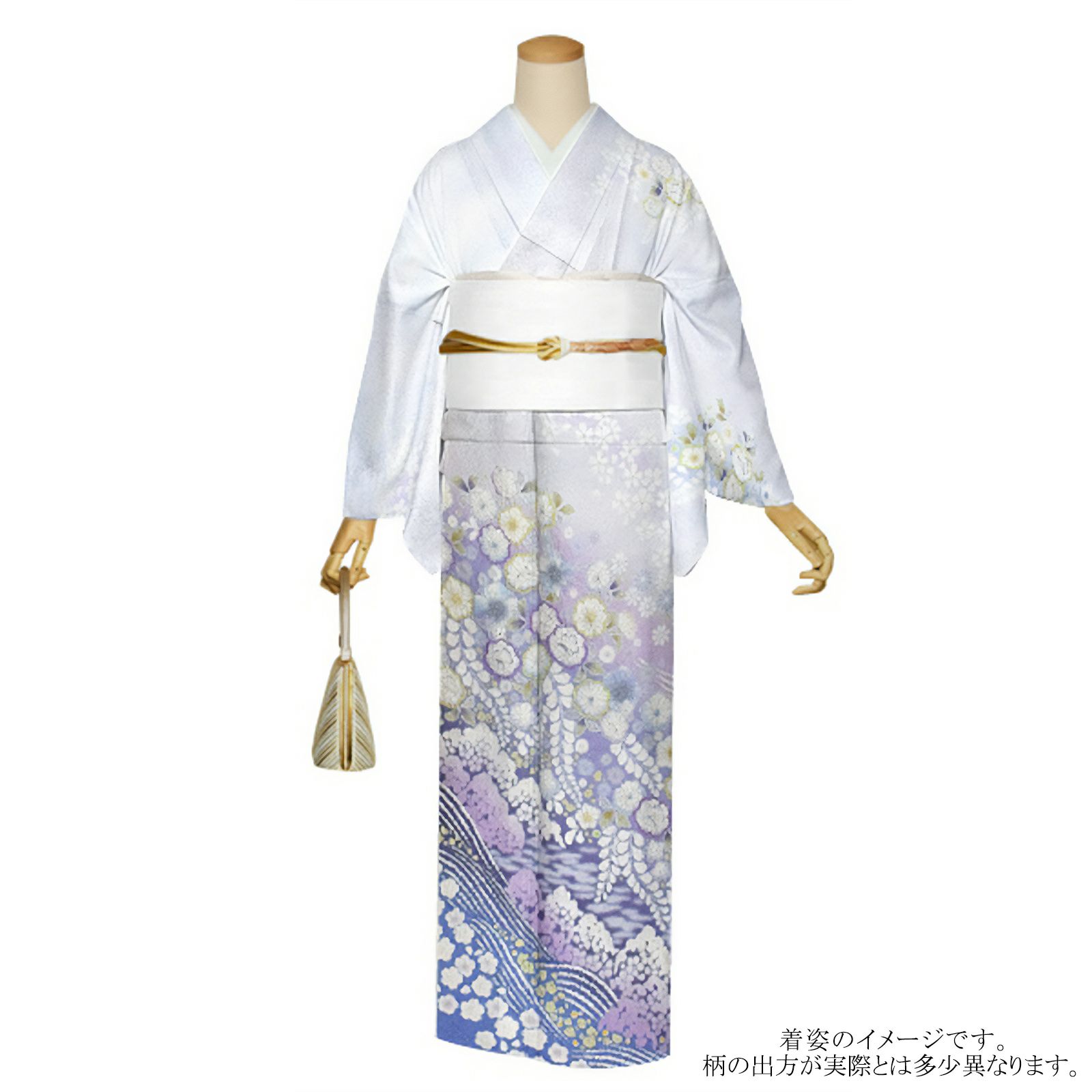 仕立て上がり 訪問着 単品 桂由美 「白藤色 辻が花に波」 正絹 着物 