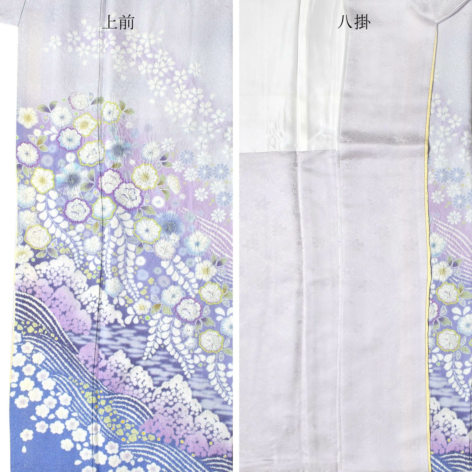 仕立て上がり 訪問着 単品 桂由美 「白藤色 辻が花に波」 正絹 着物 
