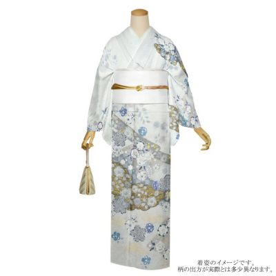 仕立て上がり 訪問着 単品 桂由美 「白 青灰色、道長取りに辻が花 