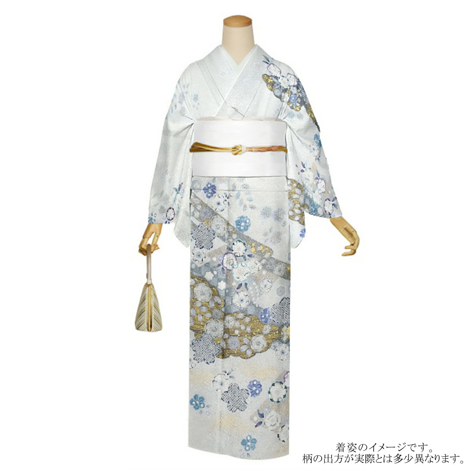 仕立て上がり 訪問着 単品 桂由美 「白 青灰色、道長取りに辻が花  