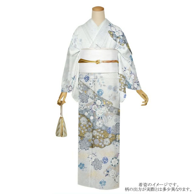 仕立て上がり 訪問着 単品 桂由美 「白　青灰色、道長取りに辻が花」 正絹 着物 ブランド訪問着 七五三 入学式 卒業式 卒園式 結婚式 お宮参り 母 ママ