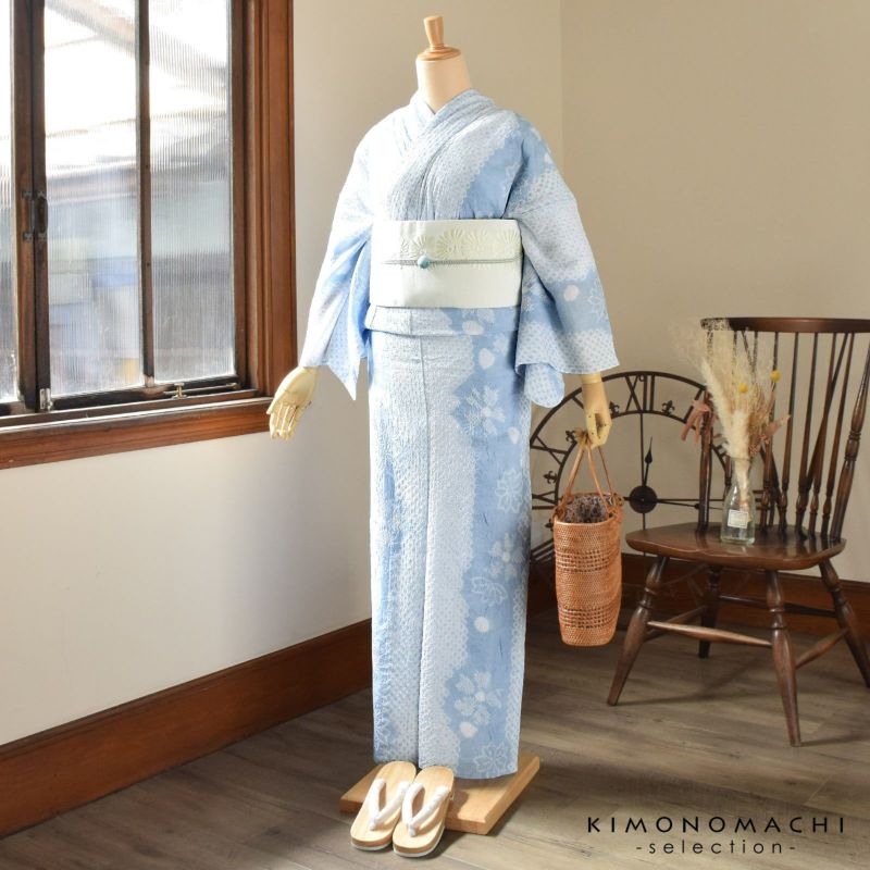 浴衣 なでしこ 絞り お仕立て上がり絞り浴衣単品「チャーミングなでしこ 紺」有松