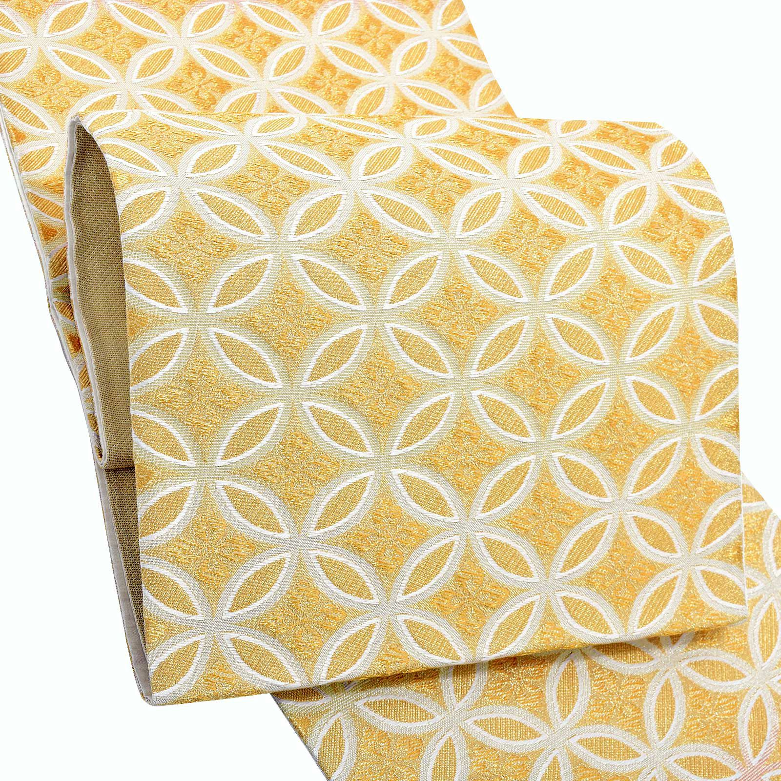 礼装 袋帯 フォーマル「ピンク×ゴールド、段ぼかし　花菱七宝」日本製 西陣織 西陣織証紙番号No.1810 浅田叡一織物謹製 未仕立て 六通柄 訪問着用 色留袖用 礼装袋帯