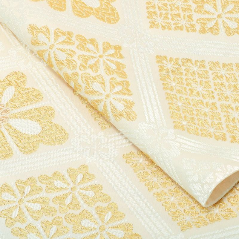 礼装 袋帯 フォーマル「白×ゴールド 花菱格子」日本製 西陣織 西陣織