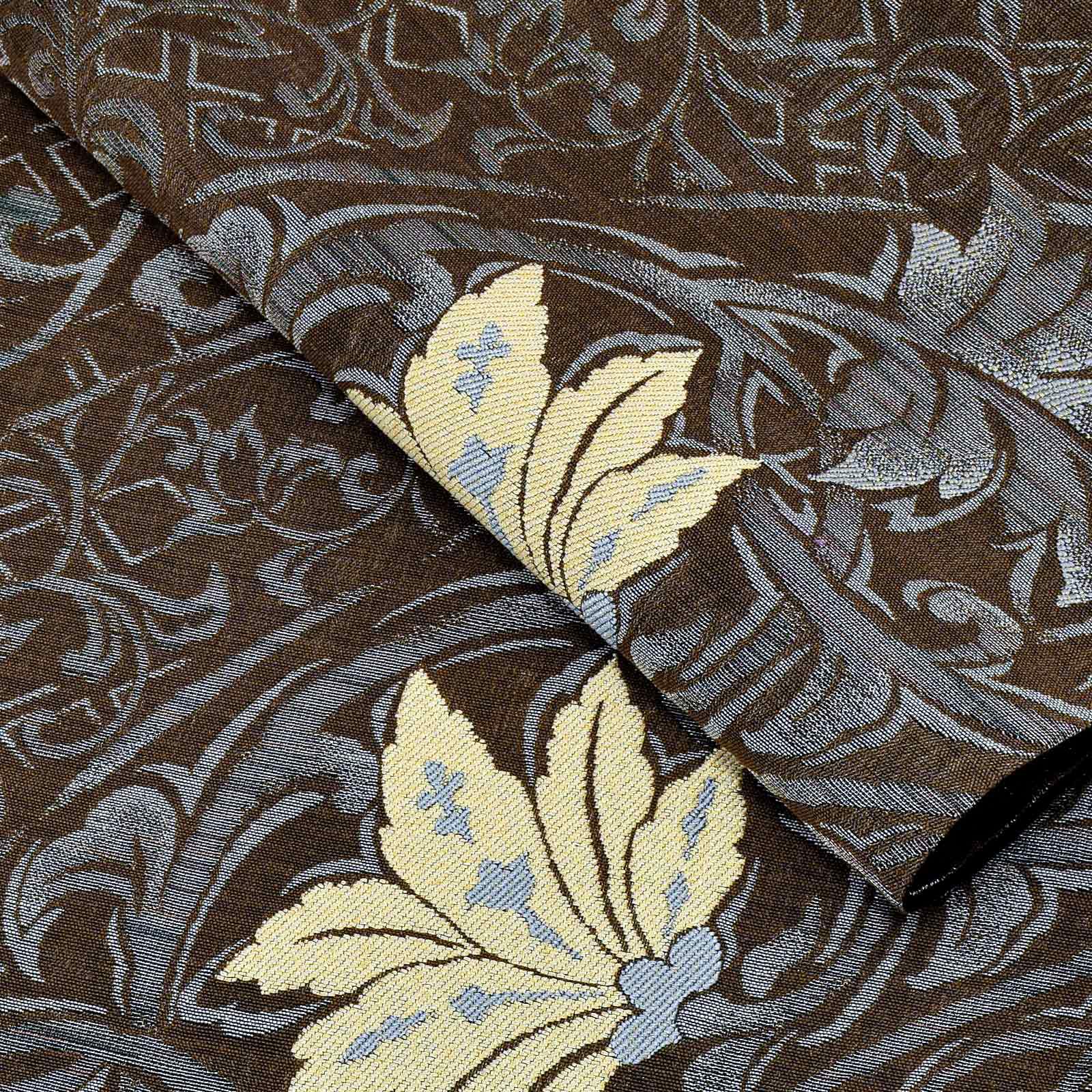 袋帯 カジュアル向け「茶色 銀灰色、唐草」日本製 西陣織 西陣織証紙  