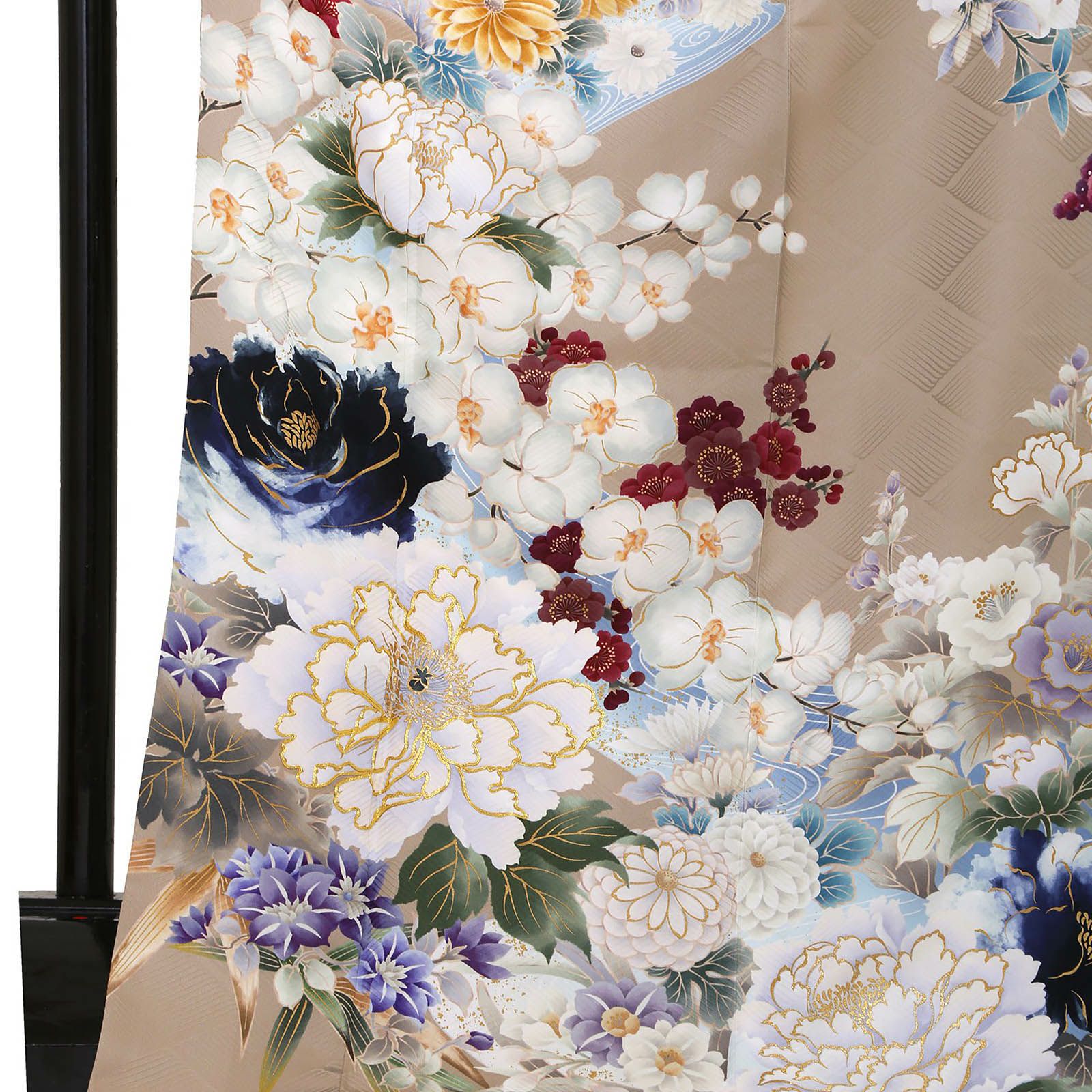 振袖 仮絵羽 かなしい 京友禅 銀通し 刺繍 金彩 洋花 薔薇 正絹 未