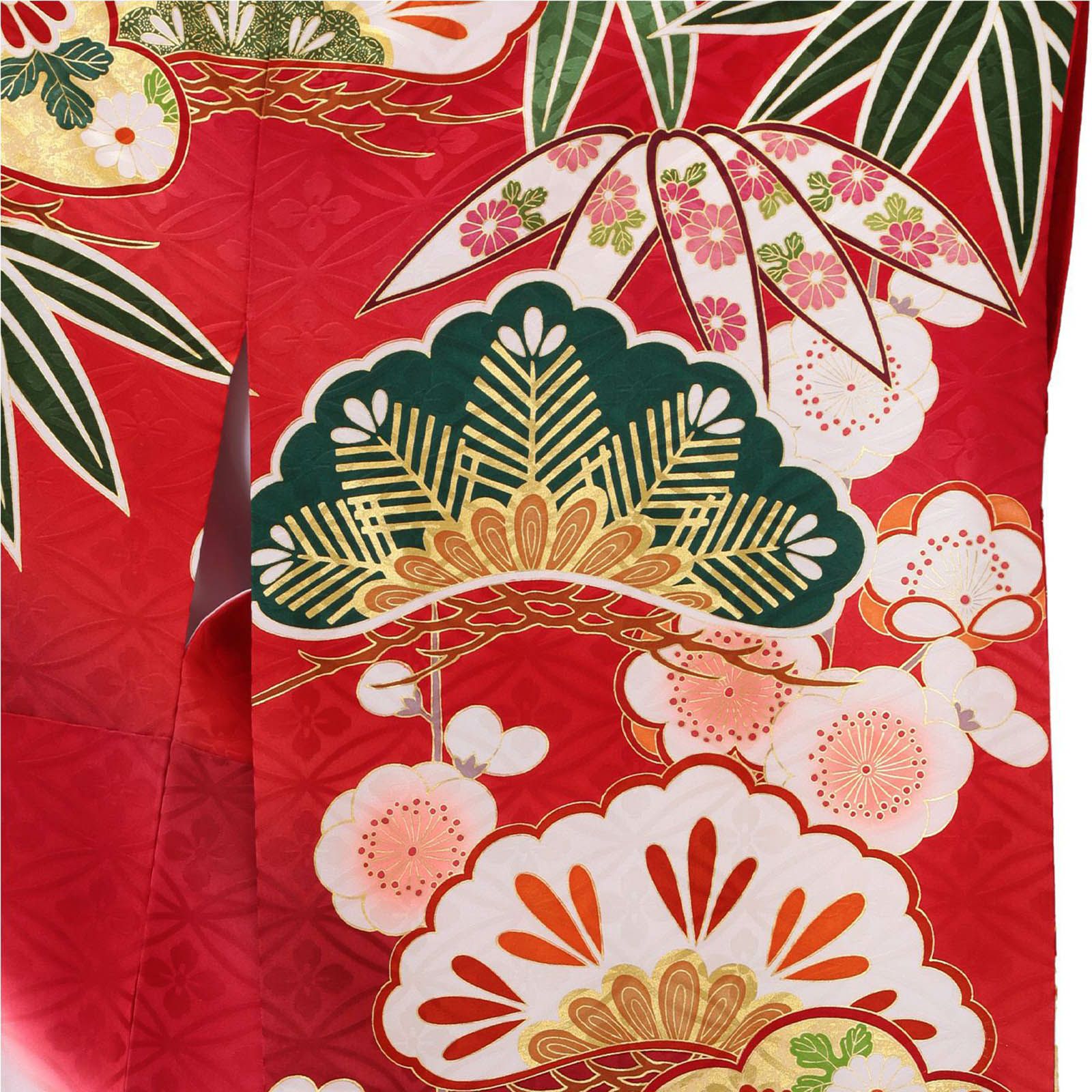 未仕立て 振袖 22点セット赤 吉澤の本格型友禅 松竹梅仮絵羽 振り袖 