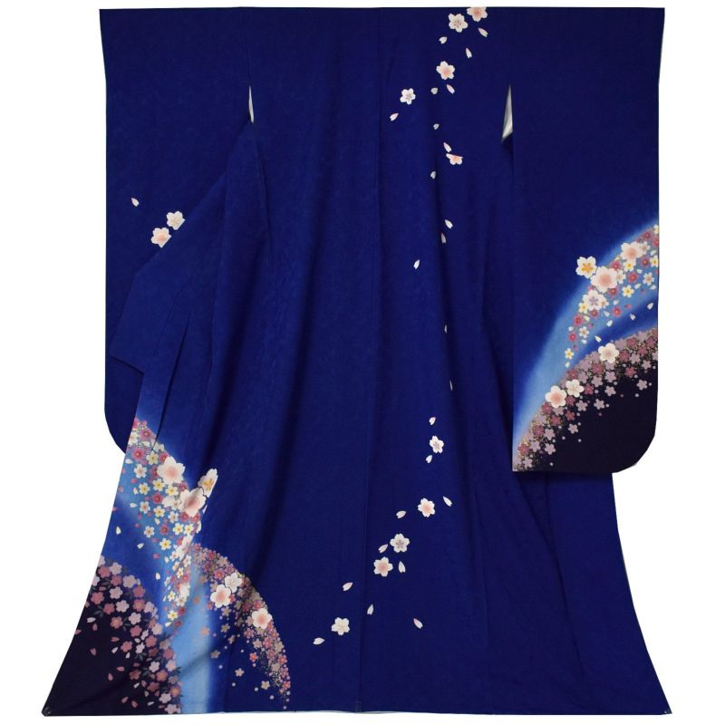 【中古品】仕立て上がり 振袖「瑠璃色　桜」貸衣装処分 レンタル処分品 成人式
