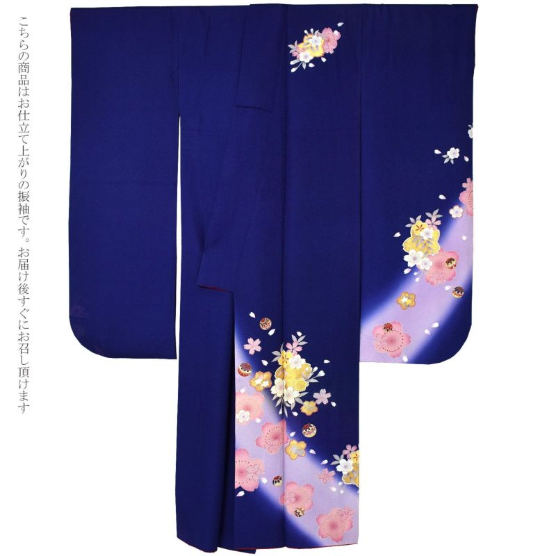 中古美品★振袖★仕立て上がり★B04 中古品)仕立て上がり 振袖「瑠璃色 桜」貸衣装処分 レンタル処分