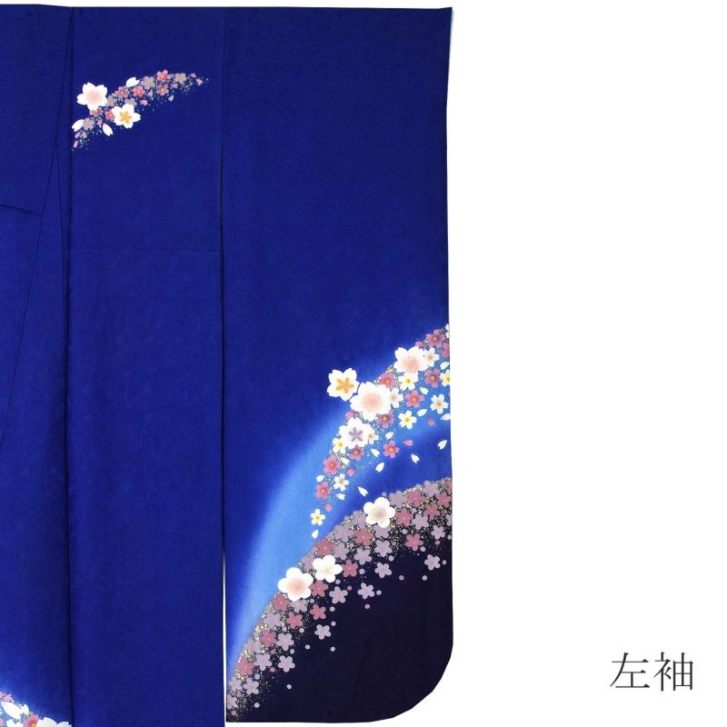 中古品】仕立て上がり 振袖「瑠璃色 桜」貸衣装処分 レンタル処分品