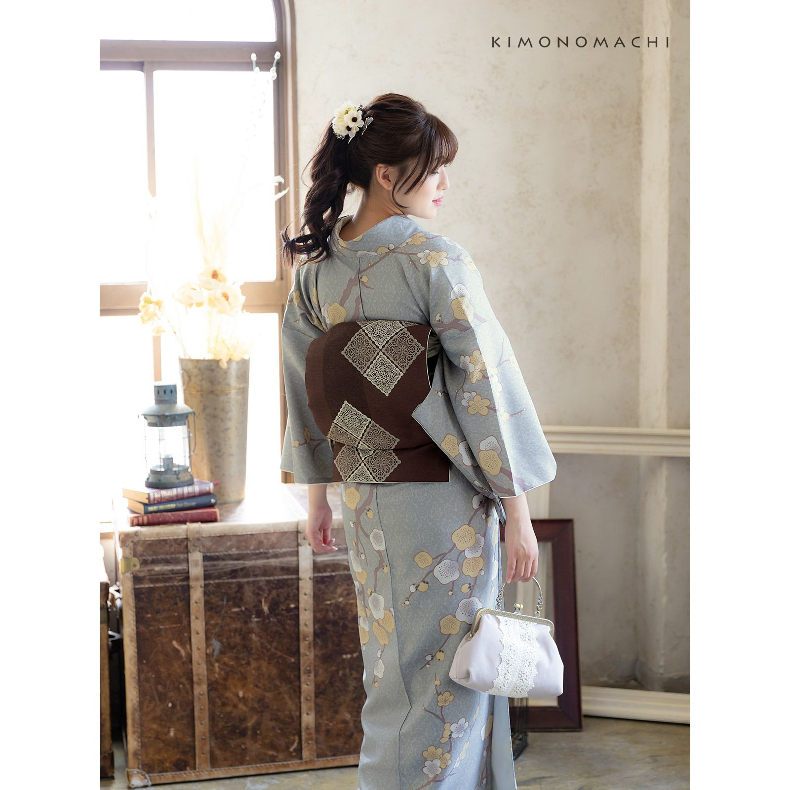 京袋帯 単品 数量限定 KIMONOMACHI オリジナル「焦茶色 スクエアレース 