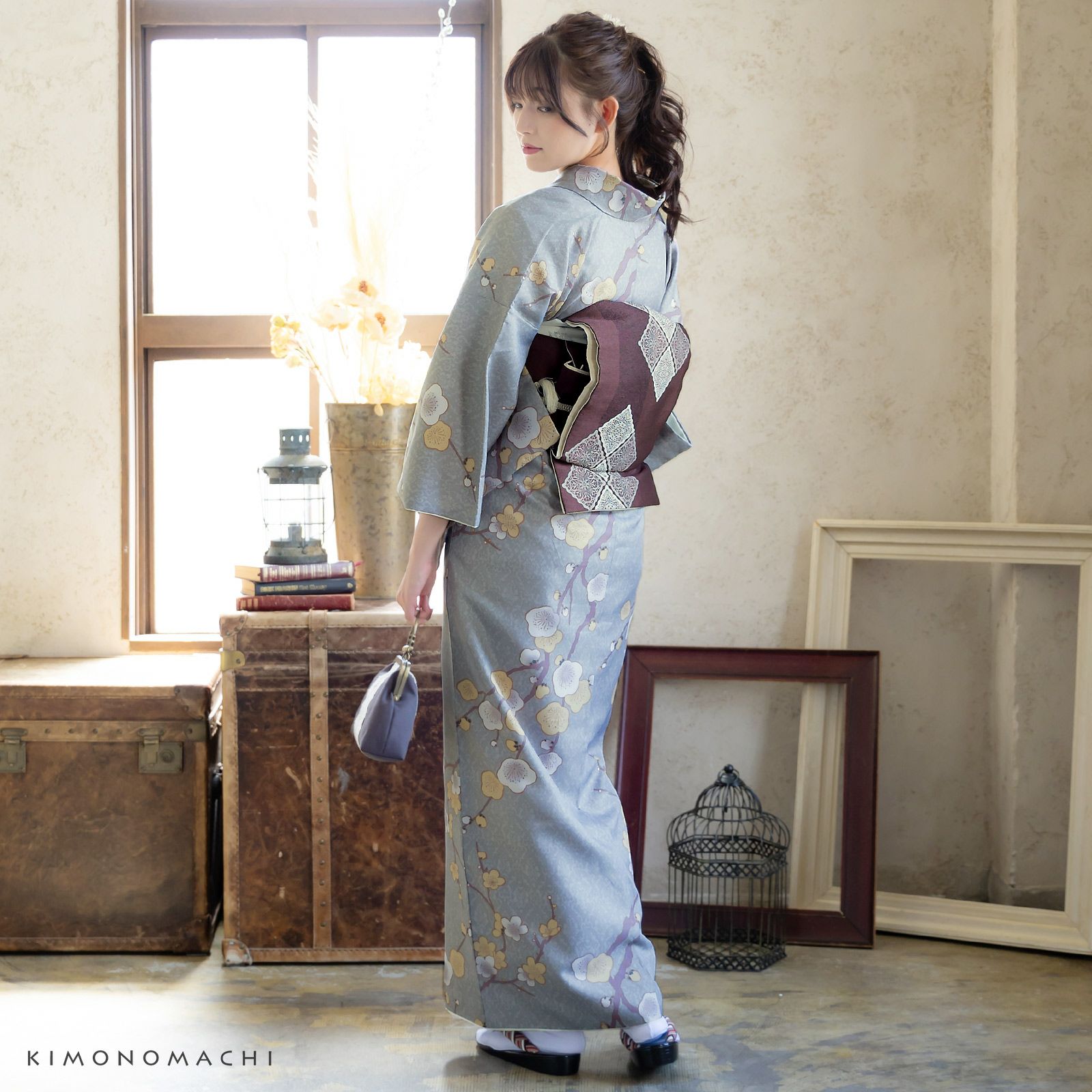 京袋帯 単品 数量限定 KIMONOMACHI オリジナル「焦茶色 スクエアレース 