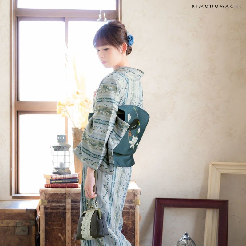 京袋帯 単品 数量限定 KIMONOMACHI オリジナル「青緑色 九官鳥