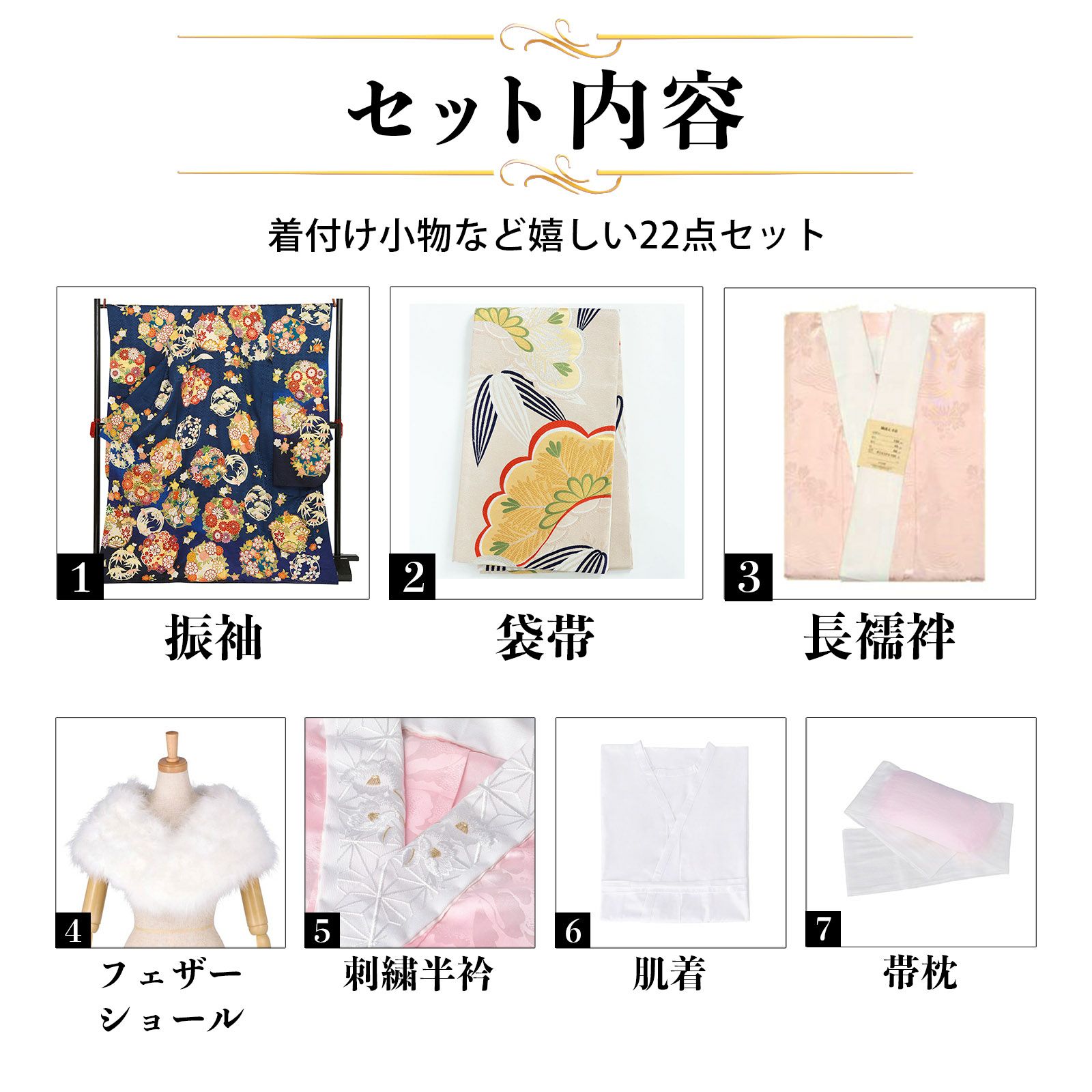 未仕立て 振袖 22点セット「紺 吉澤の本格型友禅 四君子」仮絵羽 